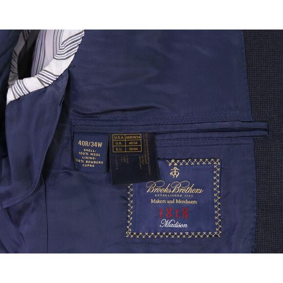 Brooks Brothers Madison Navy Blue Tic Wove Saxxon Wool 2-Btn Suit 40R - Picture 9 of 12